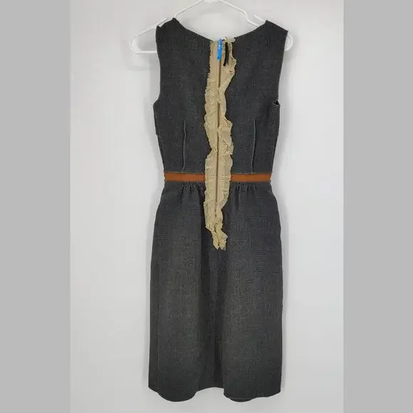 D&G Dolce & Gabbana Wool Silk Sheath Exposed Ruffled Zipper Dress Charcoal IT 38 - Picture 3 of 16